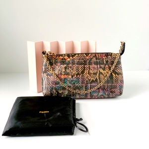 Fendi Snakeskin-print Mini Bag with Chain Strap